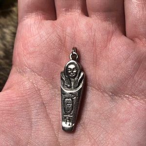 Vintage silver toned pewter sarcophagus pendant